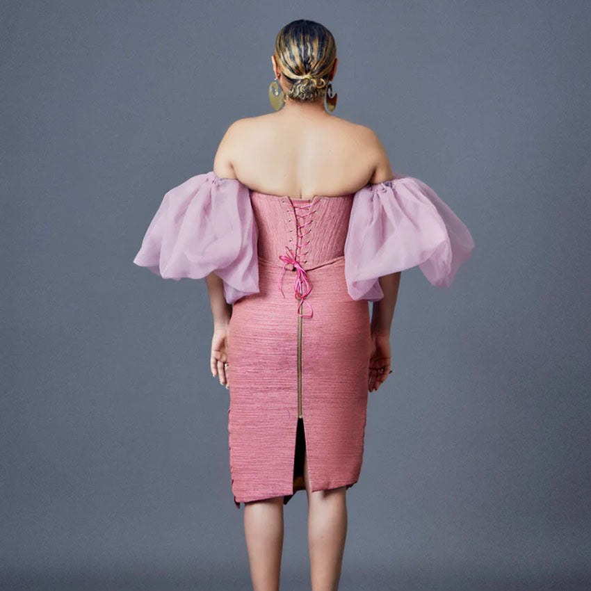 Katsuo 3 piece - Waist Corset, Origami Pleated Skirt with Velvet Blouse and Organza Overskirt