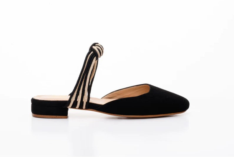 Lily Black Suede Knotted Mule