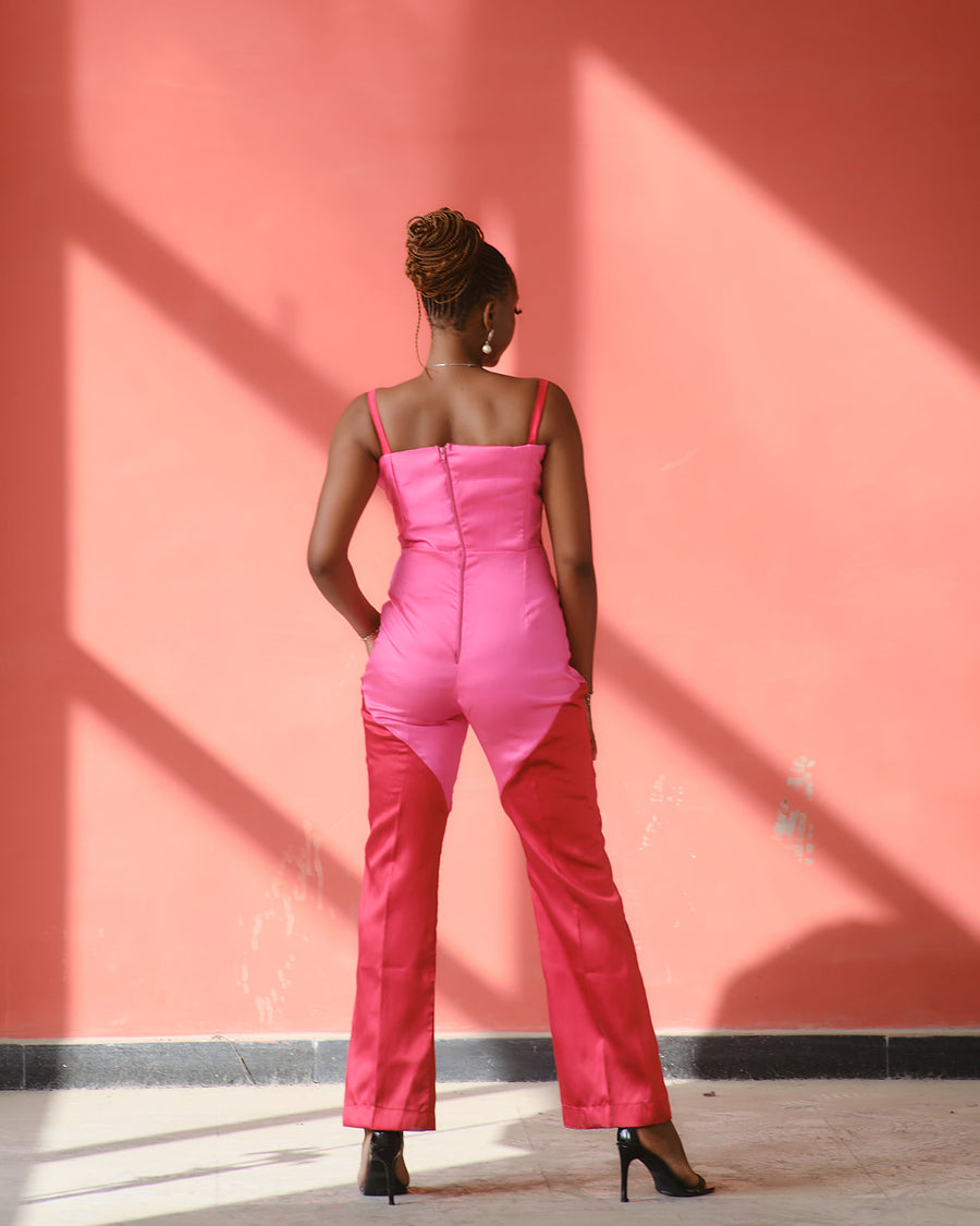 Danai Sleeveless Jumpsuit - Fuschia Pink and Red
