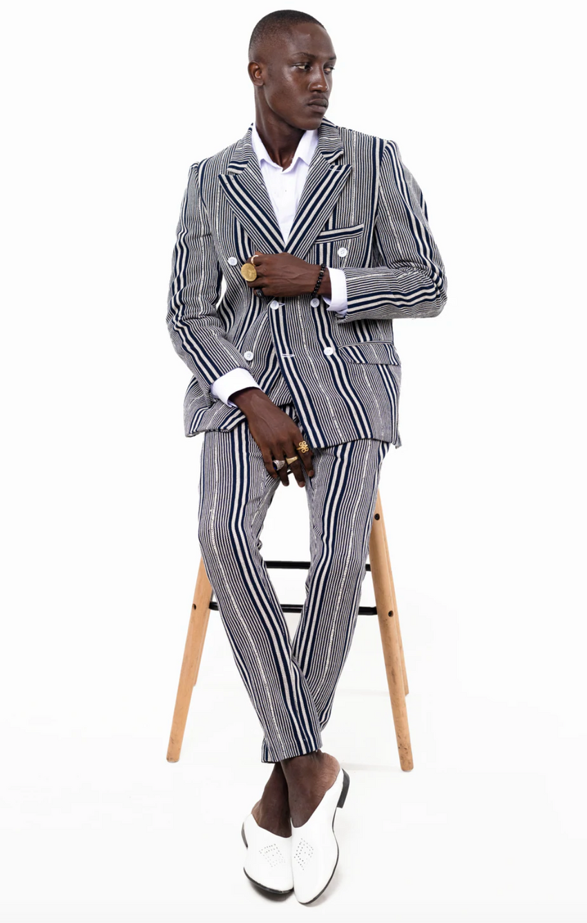 Baba Double-Breasted Suit Jacket + Soke Straight Cut Pant Ensemble