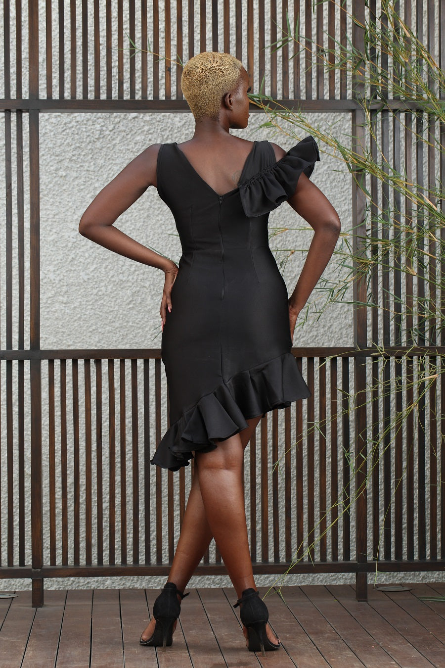 Kesia Ruffled Sleeve Black Dress